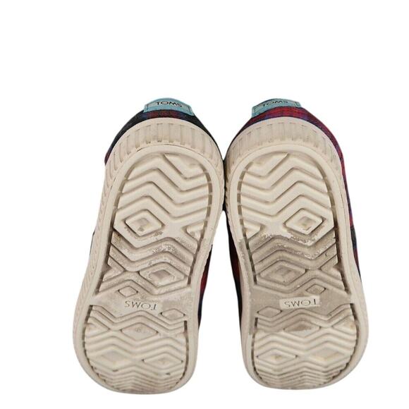 Toms Shoes Womens 8 Sneaker Cordones Indio Casual Fashion Plaid Red Blue Lace Up - Picture 10 of 13